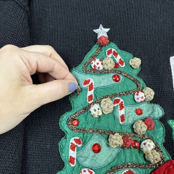 Vtg Ugly Christmas Sweater Womens Small 3D Tree Fireplace Dog Bear Gifts Holiday - Picture 3 of 13